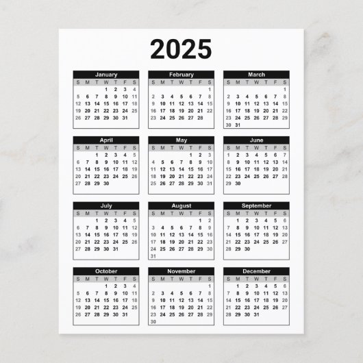 Zwart-wit 2025 Jaarlijkse kalender Papieren Blad (Voorkant)