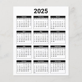Zwart-wit 2025 Jaarlijkse kalender Papieren Blad