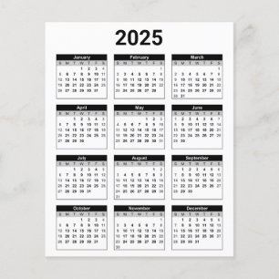 Zwart-wit 2025 Jaarlijkse kalender Papieren Blad
