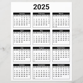 Zwart-wit 2025 Jaarlijkse kalender Papieren Blad