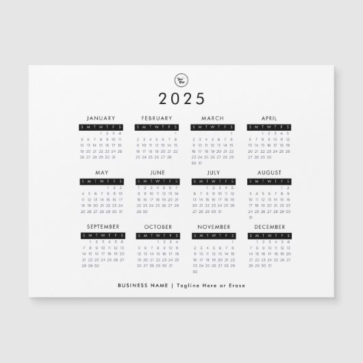 Zwart-wit 2025 Kalender Custom Business Logo Magnetische Uitnodiging (Voorkant)