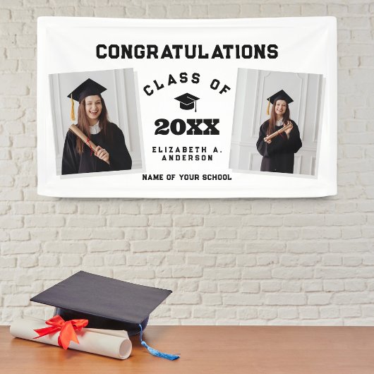 Zwart-wit 2026 Afgestudeerde 2 Foto Afstuderen Spandoek