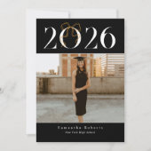 Zwart & Wit 2026 Coquette Strik Foto Afstuderen Aankondiging (Voorkant)