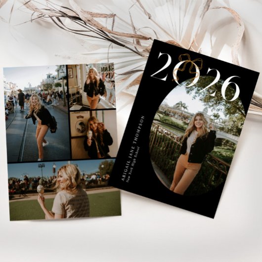 Zwart & Wit 2026 Coquette Strik Foto Afstuderen Aankondiging