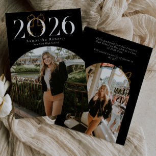Zwart & Wit 2026 Coquette Strik Foto Afstuderen Aankondiging