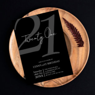 Zwart-wit 21e verjaardag uitnodiging