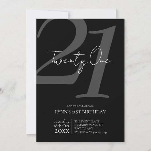 Zwart-wit 21e verjaardag uitnodiging (Voorkant)