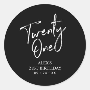 Zwart & Wit 21e verjaardagsfeest cadeau Bedankt  Ronde Sticker