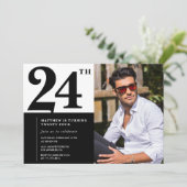 Zwart-wit 24e verjaardag foto kaart (Staand voorkant)