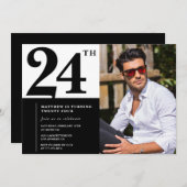 Zwart-wit 24e verjaardag foto kaart (Voorkant / Achterkant)