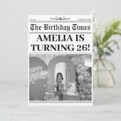 Zwart-wit 26e verjaardag Krantenfoto Kaart (Staand voorkant)
