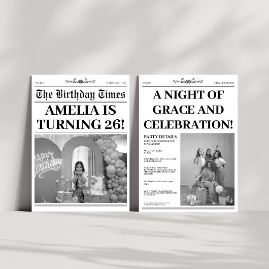 Zwart-wit 26e verjaardag Krantenfoto Kaart