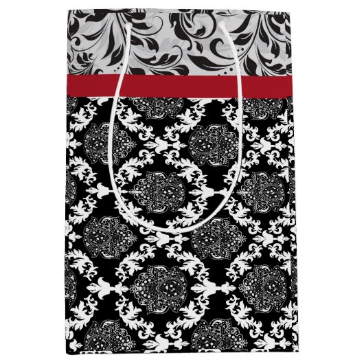 Zwart-wit 2-Damascombopatroon Medium Cadeauzakje (Voorkant)
