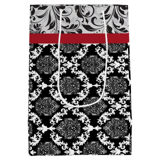 Zwart-wit 2-Damascombopatroon Medium Cadeauzakje (Achterkant)