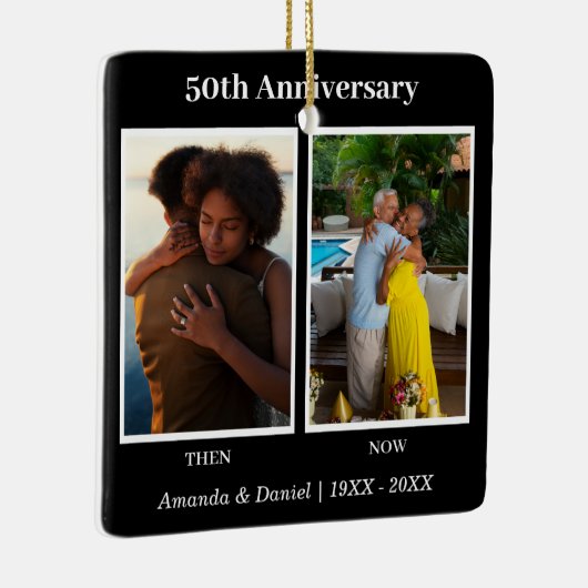 Zwart-wit 2 foto collage Jubileum Keramisch Ornament (Rechts)