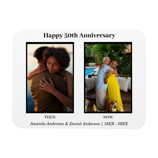 Zwart-wit 2 foto collage Jubileum Magneet (Horizontaal)