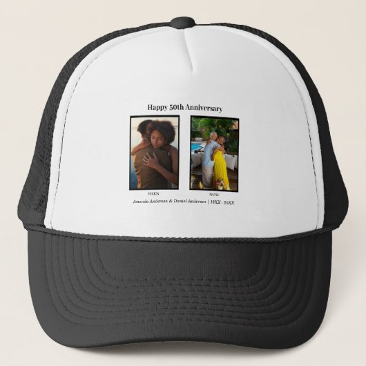 Zwart-wit 2 foto collage Jubileum Trucker Pet (Voorkant)