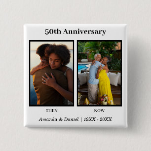 Zwart-wit 2 foto collage Jubileum Vierkante Button 5,1 Cm