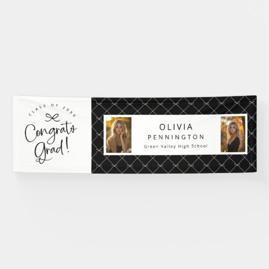 Zwart Wit 2 Foto Congrats Afstudeerder Party Banne Spandoek (Horizontaal)