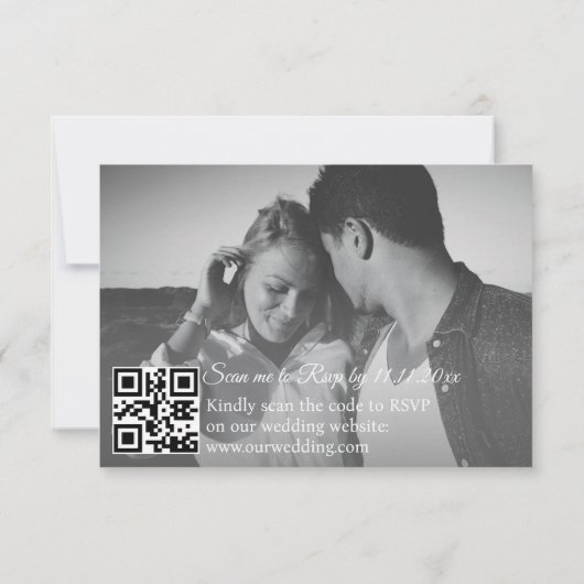 Zwart-wit 2 foto's QR Code RSVP bruiloft Kaart (Achterkant)