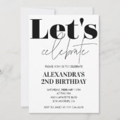 Zwart-wit 2e verjaardag uitnodiging Modern (Voorkant)