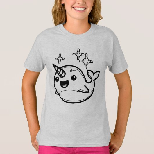 ZWART WIT #30 - GRAPPIG EN SCHATTIG Narwal T-shirt (Voorkant)