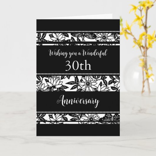 Zwart-wit 30e bruiloft Jubileum Kaart (Gele Bloem)