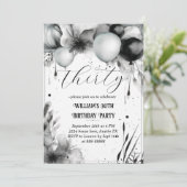 Zwart-wit 30e verjaardag Bloemenballon Kaart (Staand voorkant)