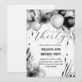 Zwart-wit 30e verjaardag Bloemenballon Kaart (Voorkant / Achterkant)