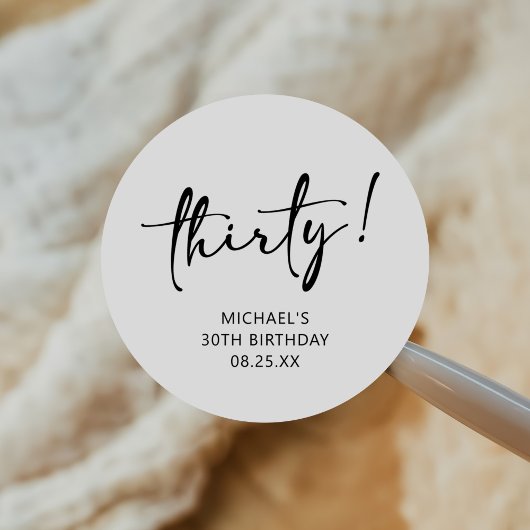 Zwart-wit 30ste verjaardag ronde sticker