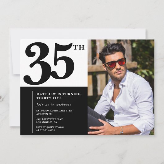 Zwart-wit 35e verjaardag foto kaart (Voorkant)