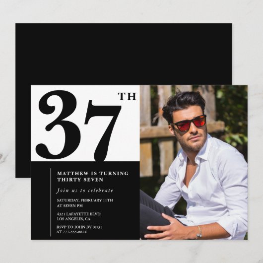 Zwart-wit 37e verjaardag foto kaart (Voorkant / Achterkant)