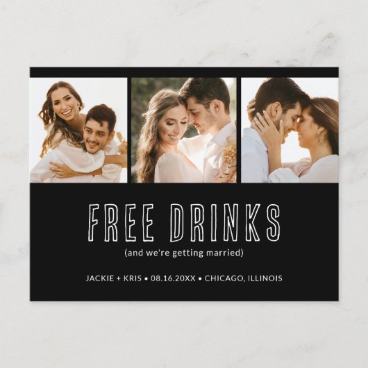 Zwart Wit 3 Foto Bruiloft Save the Date Aankondigingskaart (Voorkant)