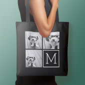 Zwart-wit 3 Foto Collage Aangepast monogram Tote Bag