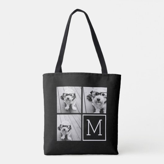 Zwart-wit 3 Foto Collage Aangepast monogram Tote Bag (Achterkant)