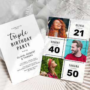 Zwart Wit 3 Foto Gezamenlijk Verjaardagsfeest Kaart