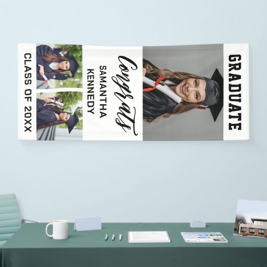 Zwart-wit 3 Foto Verticaal Afstuderen 2025 Spandoek (Beurs)