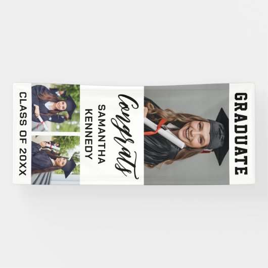 Zwart-wit 3 Foto Verticaal Afstuderen 2025 Spandoek (Horizontaal)