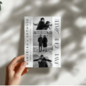 Zwart-wit 3 foto's modern script bruiloft save the date