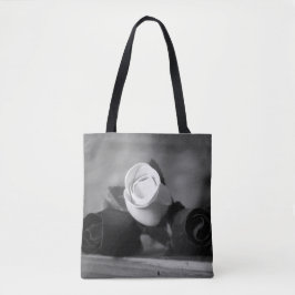 Zwart & Wit 3 handgemaakte houten Rozen Tote Bag