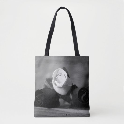 Zwart & Wit 3 handgemaakte houten Rozen Tote Bag (Voorkant)