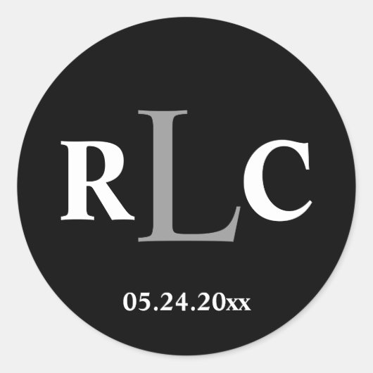 Zwart wit 3 initiaal monogram label bruiloft gunst (Voorkant)