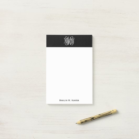 Zwart Wit 3 Initialen Wingerd Monogram DIY BG Post-it® Notes (Op bureau)