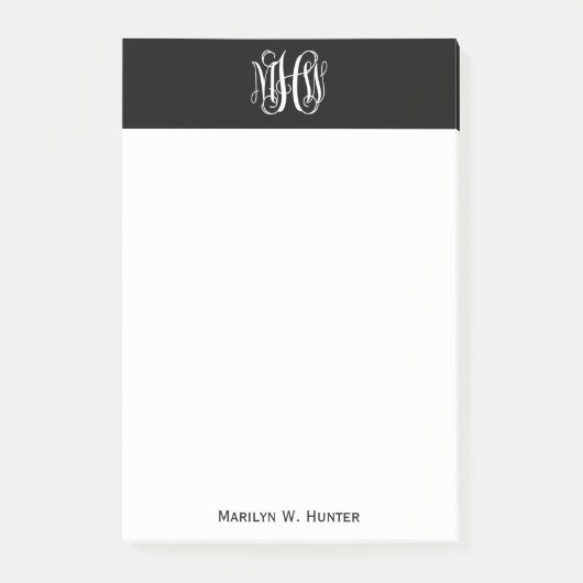 Zwart Wit 3 Initialen Wingerd Monogram DIY BG Post-it® Notes (Voorkant)