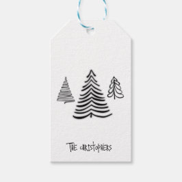 Zwart & Wit 3 Tree Minimal Gift Label Cadeaulabel
