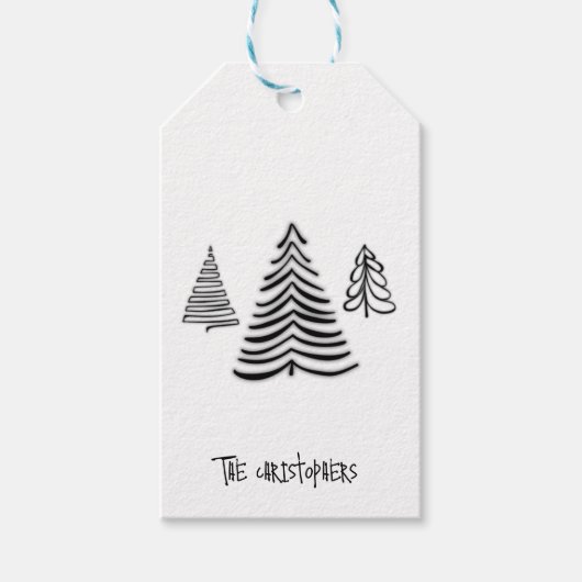 Zwart & Wit 3 Tree Minimal Gift Label Cadeaulabel (Voorkant)