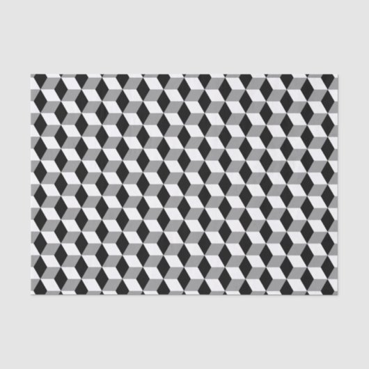 Zwart-wit 3D-kubus geometrisch Abstract patroon Tissuepapier (Voorkant)