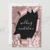 Zwart wit 3D Roos Gold Weddenschap Glitter Kaart (Voorkant)