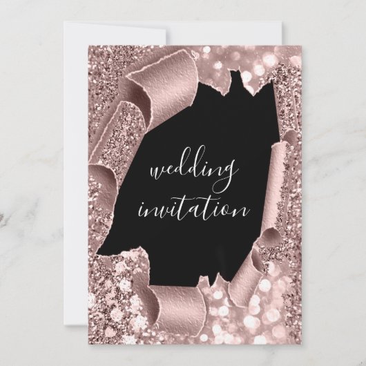 Zwart wit 3D Roos Gold Weddenschap Glitter Kaart (Voorkant)