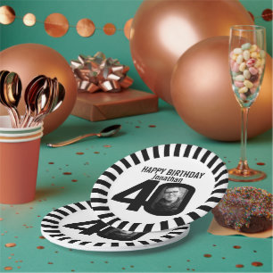 Zwart-wit 40e verjaardag foto en strepen papieren bordje